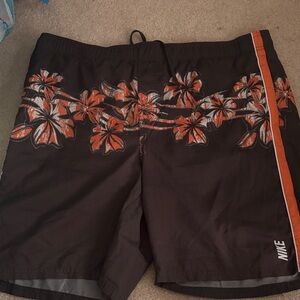Nike Men's Floral Black and Orange Board Shorts